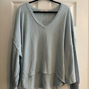 We the Free Light Blue V-Neck Waffle Knit Sweater